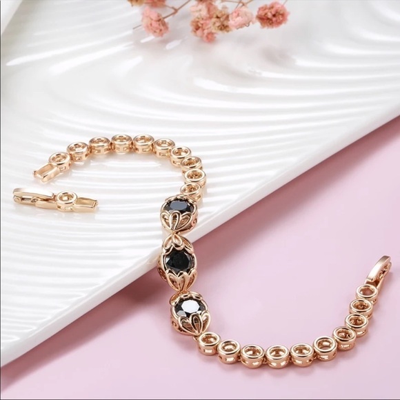𝅺UNIQUE Retro Natural Black Zircon Rose Gold Bracelet - Picture 6 of 8